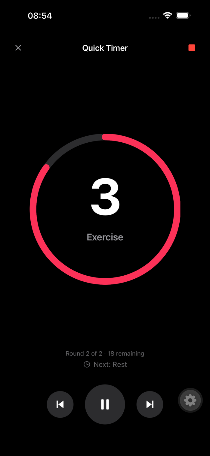 TruTimer active workout session with countdown ring